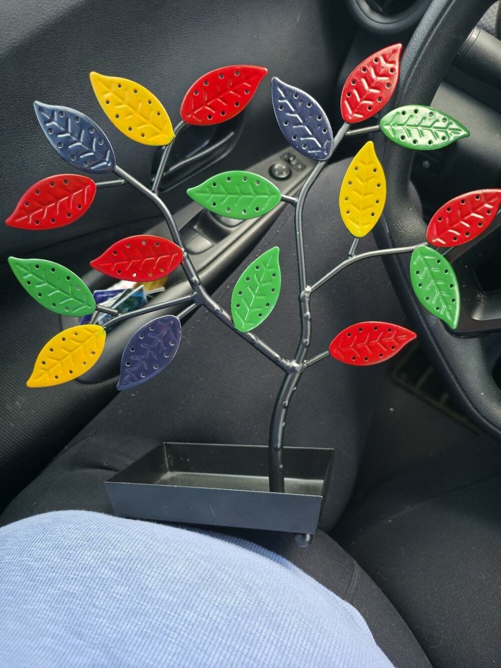 Whimsical Metal Jewelry Display Tree - Boho Style Earring Rack with Ring Tray